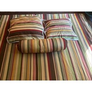 pottery barn duvet cover full/queen duncan striped, 2 euro shams,bolster pillow